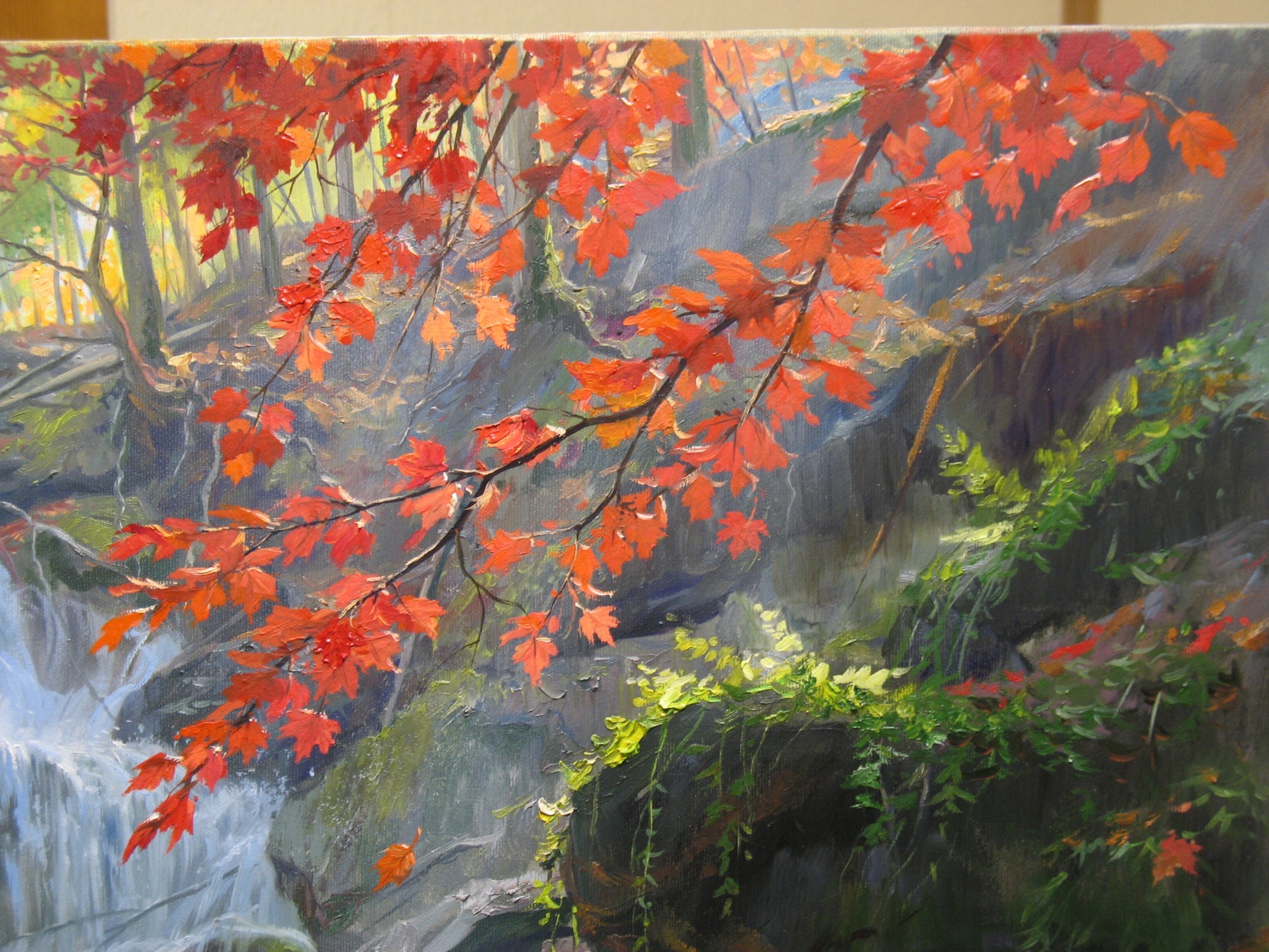 オリジナルの滝の油絵：アレクサンダー・シェンデロフによる大きな風景