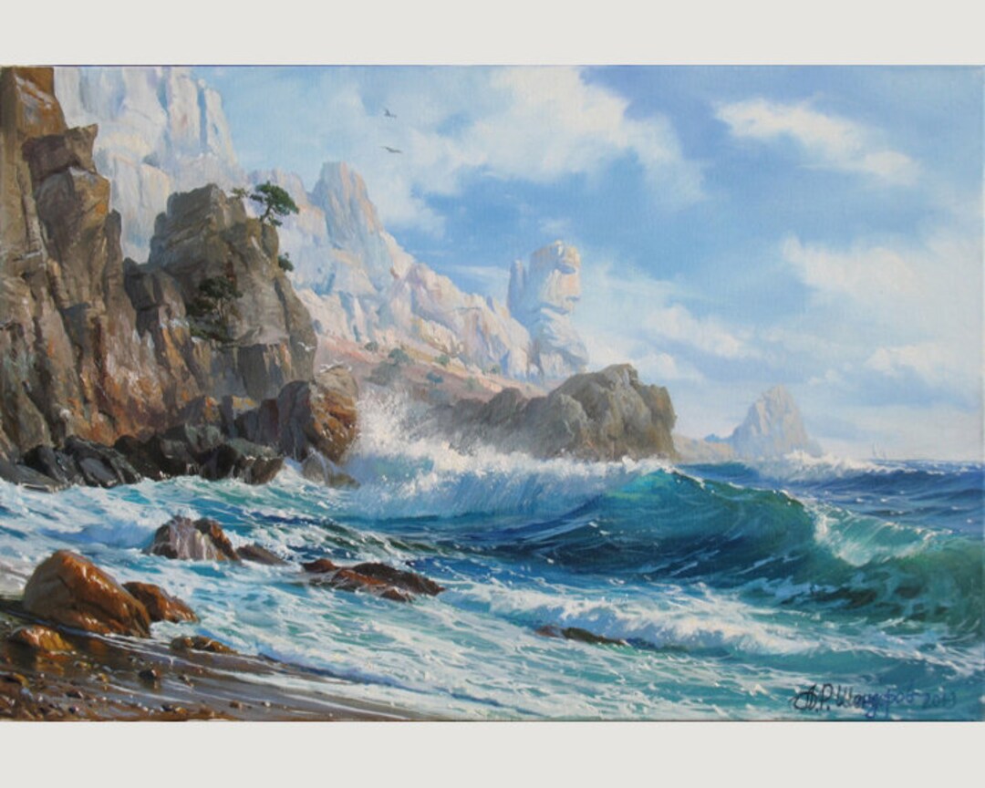 オリジナルの海景油絵：アレクサンダー・シェンデロフによる海の波