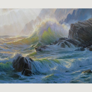 Original Ocean Wave Oil Painting on Canvas by Alexander Shenderov