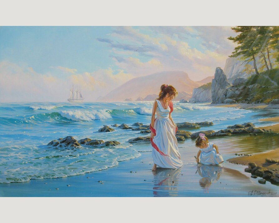 Original painting by Alexander Shenderov large seascape painting on canvas ocean painting beach blue art large canvas art sea blue painting