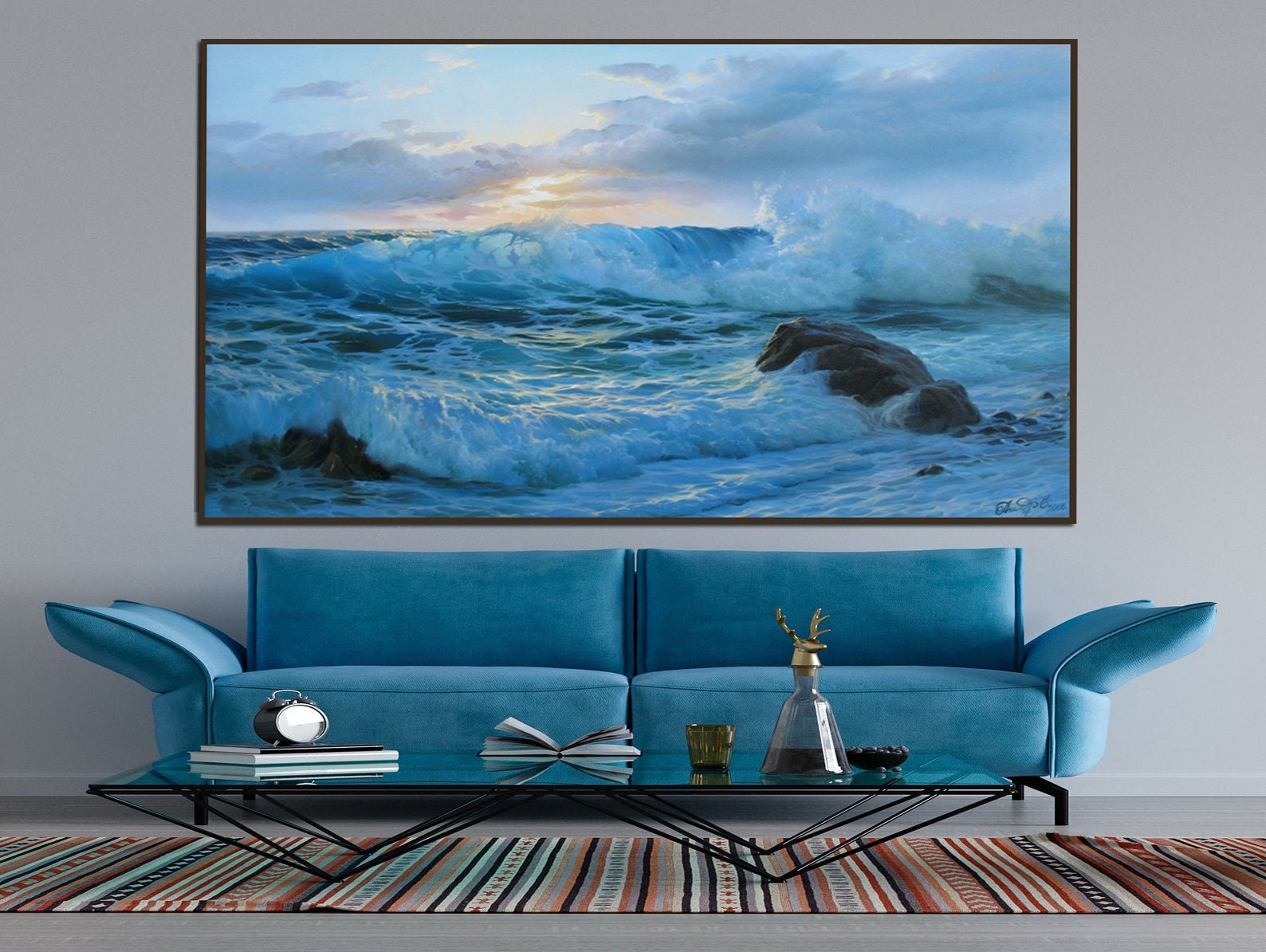 Extra Large Blue Art on Canvas by Alexander Shenderov Sunrise Etsy