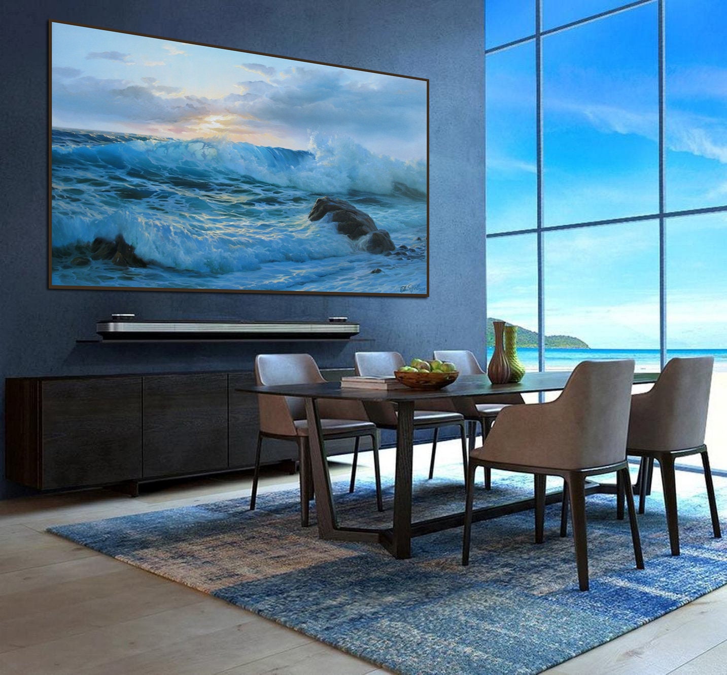 Extra Large Blue Art on Canvas by Alexander Shenderov Sunrise Etsy