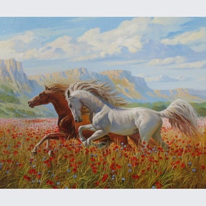 Lopende paarden olieverfverf op canvas origineel door Alexander Shenderov lopende paarden kunst groot paard dat origineel canvas van de paardkunst schildert