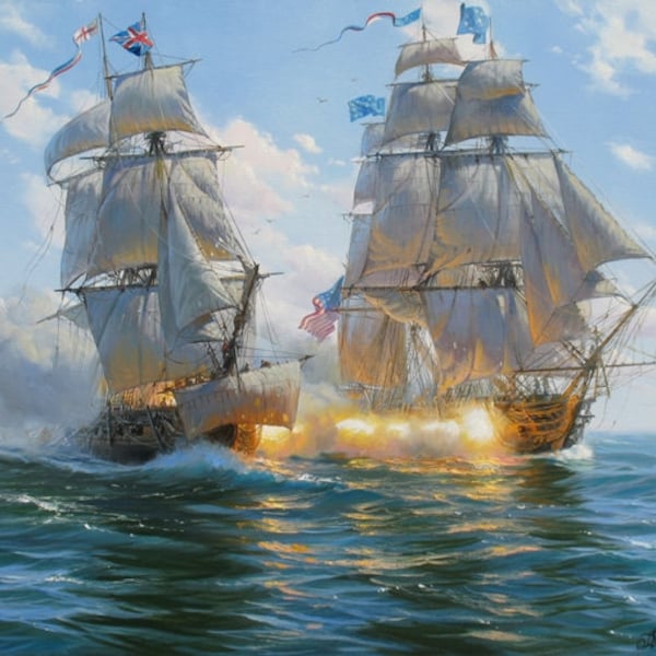 Segelschiff Gemälde von Alexander Shenderov Ozean Malerei Segelboot Gemälde Original Ölgemälde auf Leinwand Schiff Schlacht USS Verfassung