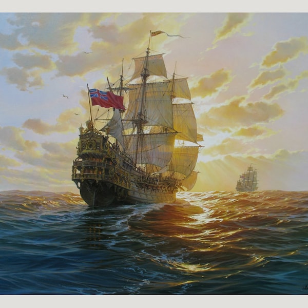 Alexander Shenderov Seascape Painting: Original Oil Painting on Canvas, Sunset Art