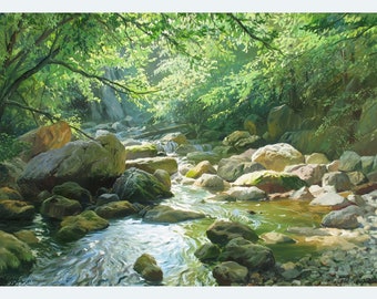 Original Oil Painting: Green Forest Landscape Wall Art by Alexander Shenderov
