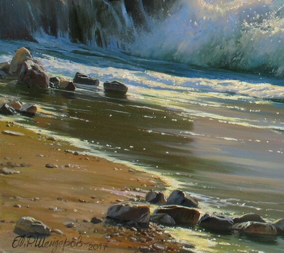 Original Seascape Oil Painting: Coastal Wave Art by Alexander