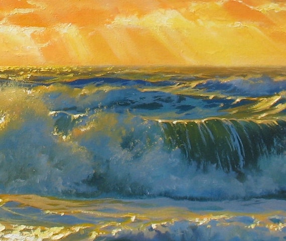 油絵 絵画 【夕暮れの波】 油絵 絵画【夕暮れ海】