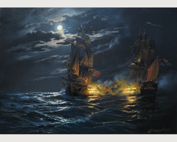 絵画 油絵　SHERDAN Original Oil Painting by Alexander Shenderov: Night Seascape