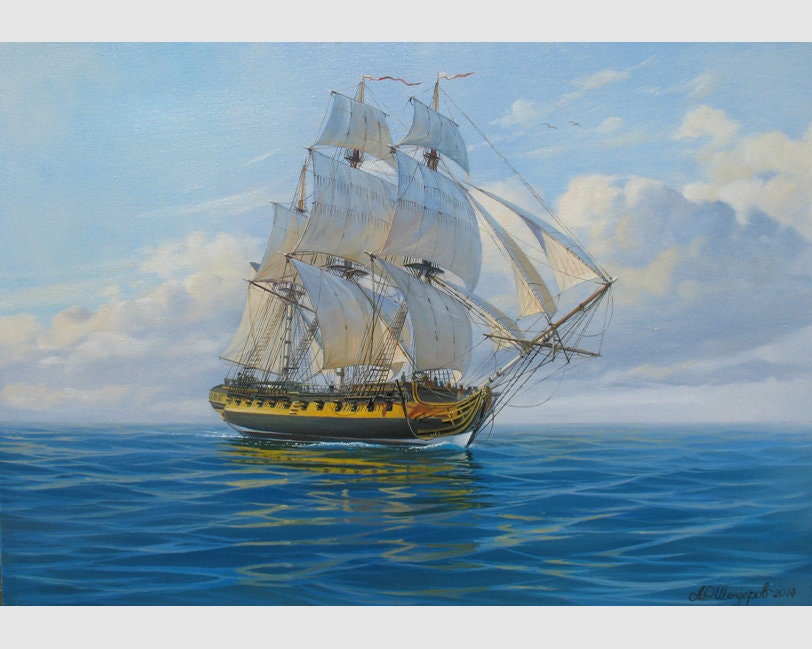 アレクサンダー・シェンデロフによる大型帆船の絵画 大型