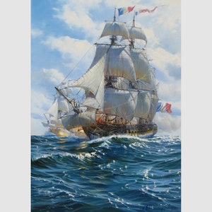 Sailing ship oil painting by Alexander Shenderov original painting canvas seascape painting battleship painting The sovereign of the seas