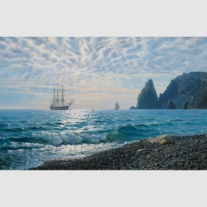 Sailing Ship Oil Painting: Seascape Canvas Art by Alexander Shenderov