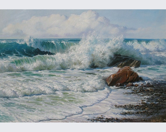 絵画海　手描き　インテリア　オーシャン　原画　波　油絵 波の絵 海 オリジナル アート 海 キャンバス 油絵 海景 アート