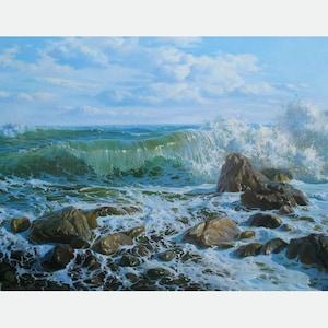 Original Seascape Oil Painting on Canvas by Alexander Shenderov: Coastal Realism Art