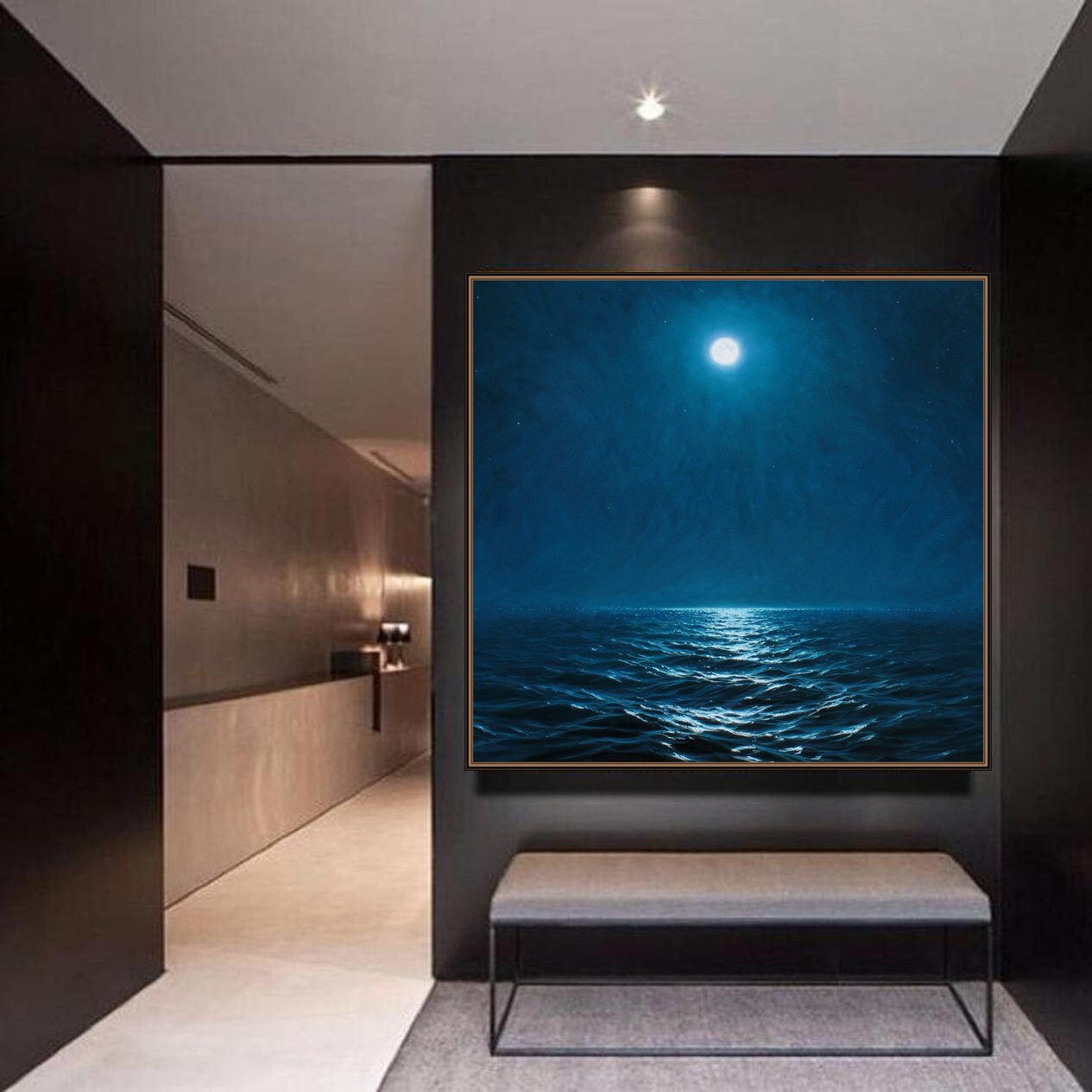 夜の海の絵画 アレクサンダー・シェンデロフによるオリジナル 月