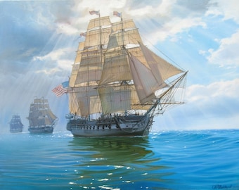USS Constitution Painting: Original Seascape Oil Painting on Canvas by Alexander Shenderov