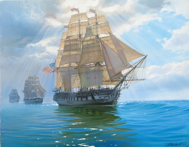 Sail Ship Oil Painting by Alexander Shenderov Original Painting Canvas Frigate Oil Painting