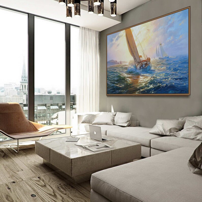 Original Sailboat Oil Painting on Canvas: Seascape Sailing Art by ...