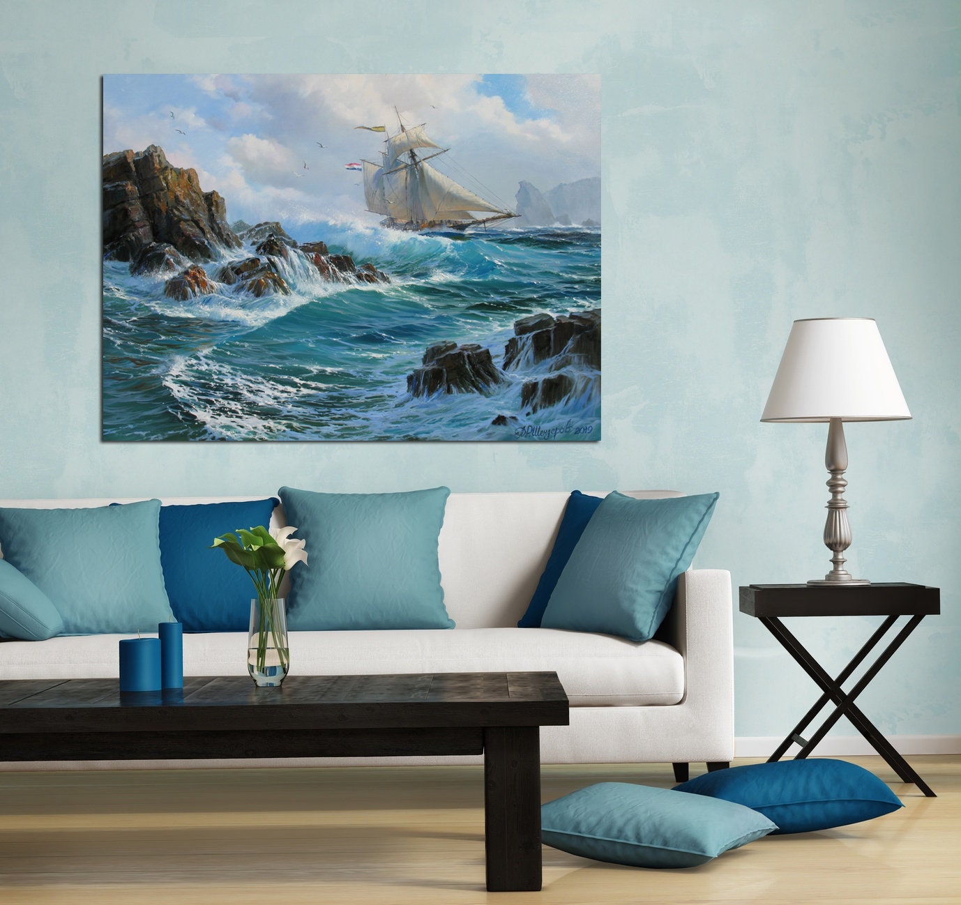 Large Ocean Painting by Alexander Shenderov Ocean Oil Painting on Canvas Sea  Beach Painting Waves Paintings Large Seascape Painting Ship Art -   Israel