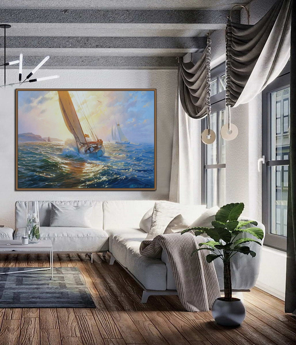 Original Sailboat Oil Painting on Canvas: Seascape Sailing Art by ...