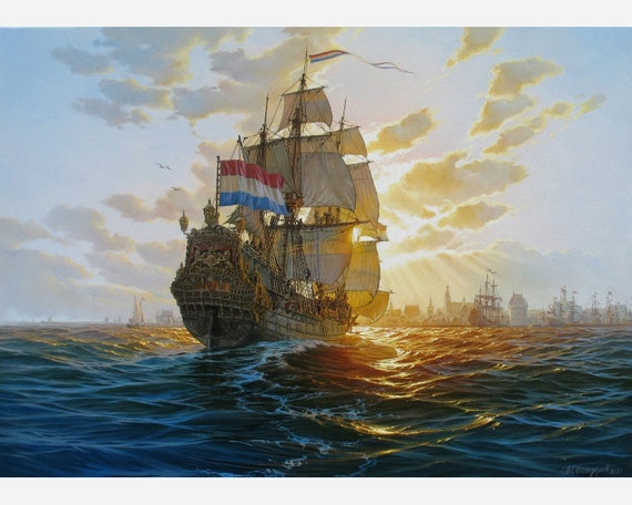 アレクサンダー・シェンデロフによる船の絵画 海の帆船 油絵