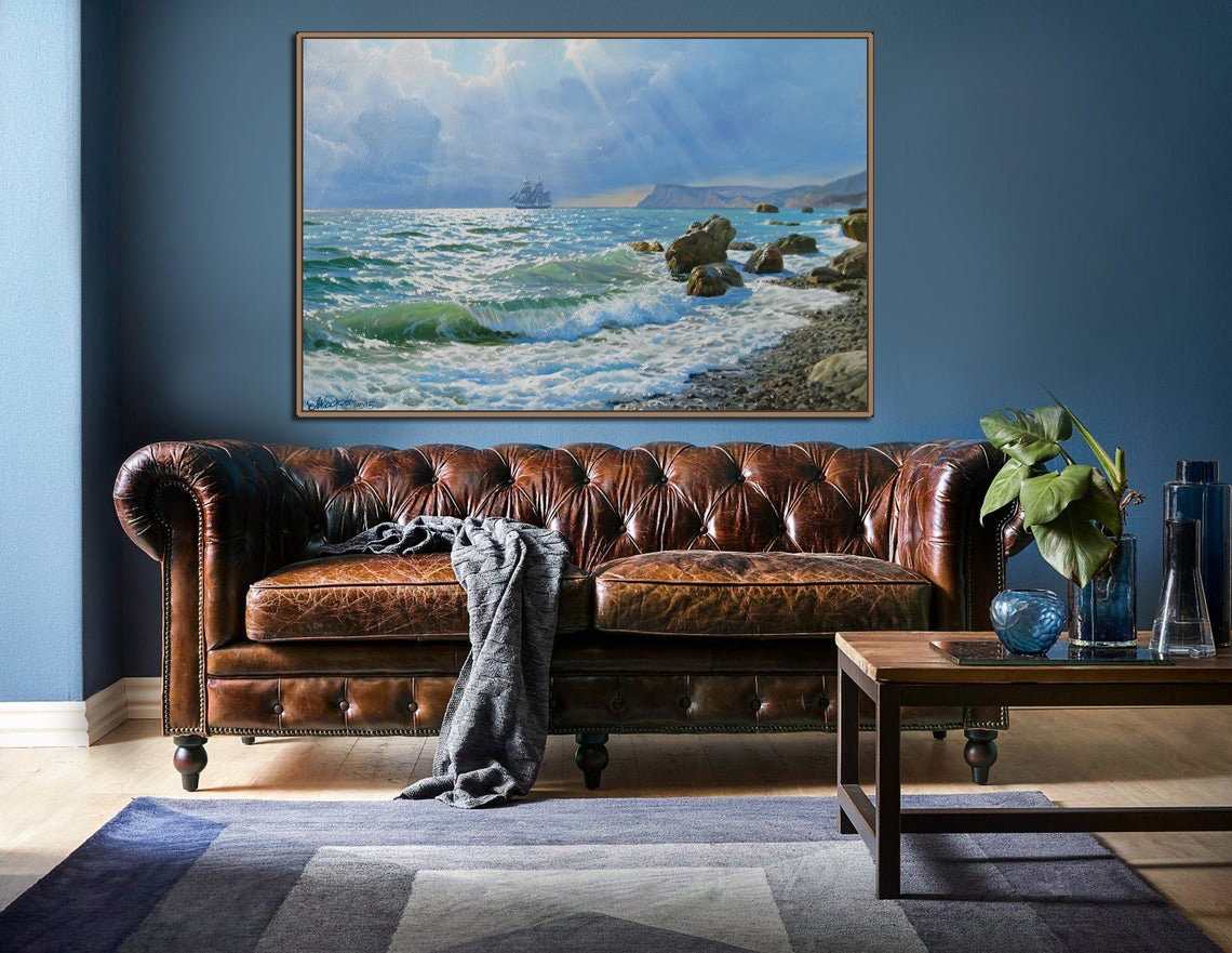 Large Ocean Painting by Alexander Shenderov Oil Painting Blue Etsy