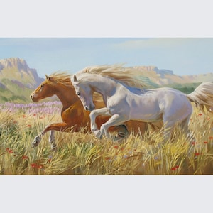 Lopende paarden In het brugkunstdoek groot door Alexander Shenderov lopende paarden die origineel paard schilderend paard kunstcanvas groot schilderen