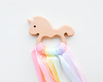 Unicorn Rainbow Ring, Montessori Educational, Waldorf Wooden Educational, Sensory Ribbon Ring, Hand Kite