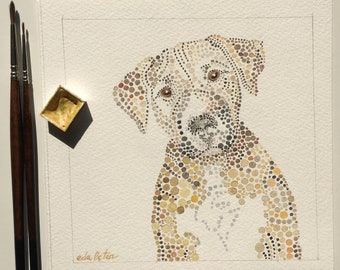 Puppy Portrait Watercolor Pointillism Style