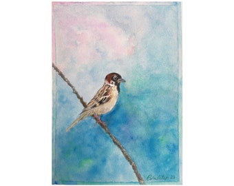 Into the Void, Sparrow, Bird, Original, Watercolor