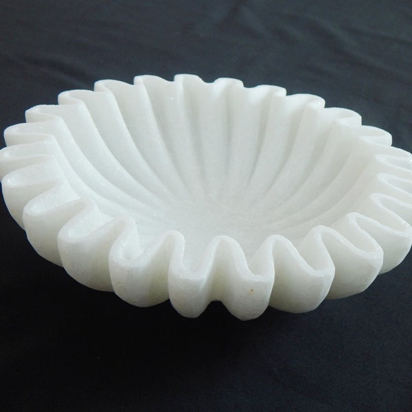 Decorative Marble Scallop Bowl , Ruffled Marble Bowl, Flower Bowl , Fruit Bowl , Jewellery Dish, Birthday Gift, Ring Dish, Gift
