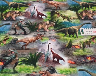 Cotton Jersey- Knit Fabric  with Dinosaurs- Fabric for Children Dinos
