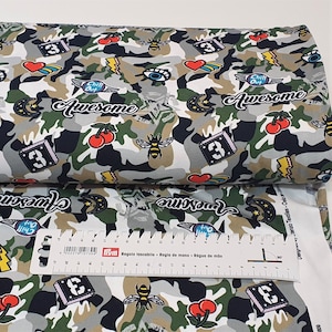 Cotton Jersey cartoon - knit fabric camouflage military style with pop motive