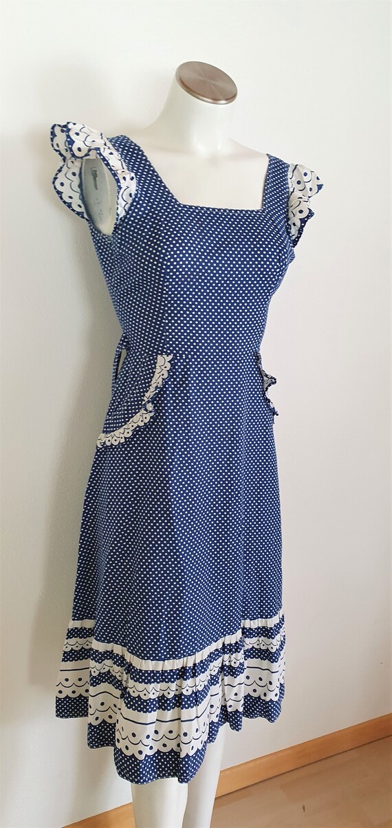 Vintage Dress - 70s dress - vintage fashion - Dress with Dots  - Retro, unikat, View 2