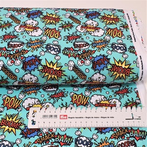 tela de jersey de algodón- tela para niños- dibujos animados turquesa