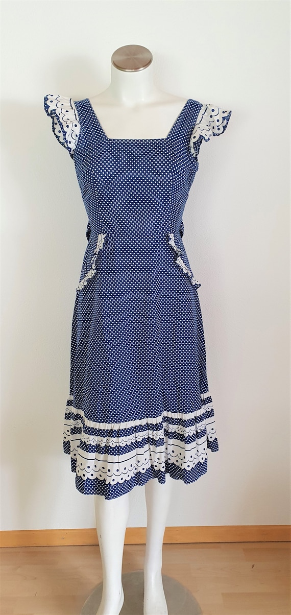 Vintage Dress - 70s dress - vintage fashion - Dress with Dots  - Retro, unikat,