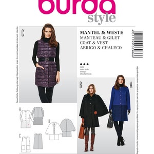 Burda 8292 - Cartamodello per Cappotto da Donna, Taglie dalla 38