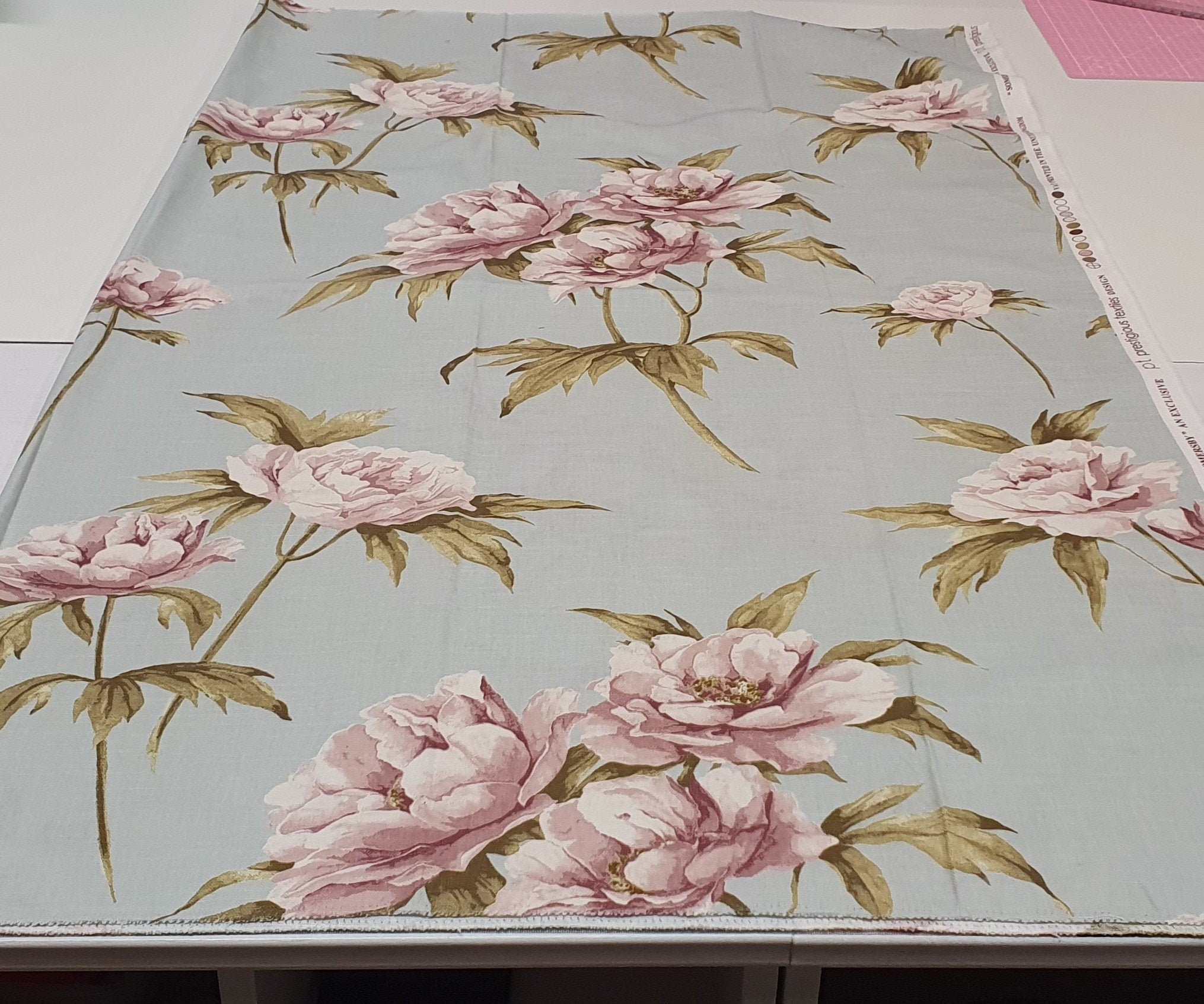Vintage  Fabric With Peonies -shabby Style