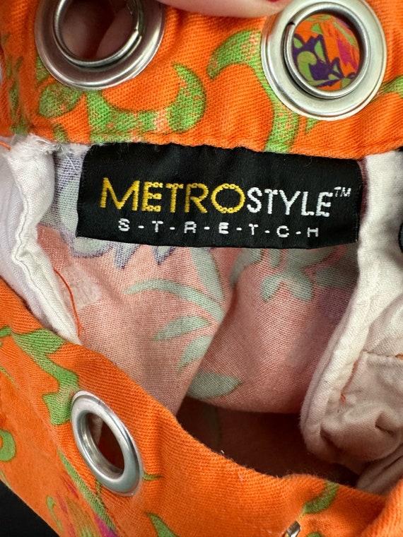 Metro Style Y2K orange blue floral denim mini ski… - image 4