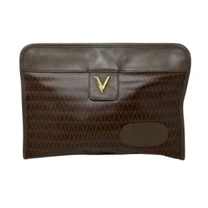 Bolso de mano Valentino de piel marrón con estampado en V. imagen 2