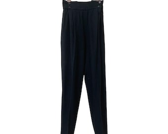 Pantalones plisados de talle alto con doble botón estilo vintage de Janet Russo, talla 00.