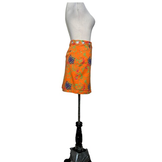 Metro Style Y2K orange blue floral denim mini ski… - image 7