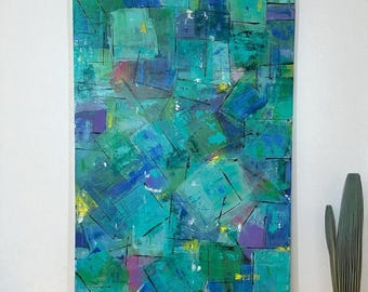 Frames of Hope blue green hues abstract canvas size 48" x 36"