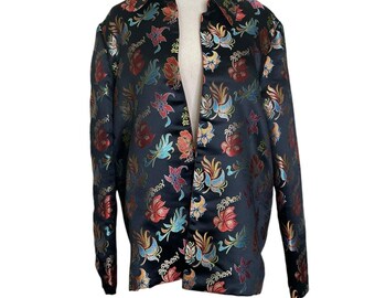 Reversible black red floral embroidered Asian inspired blazer size Medium