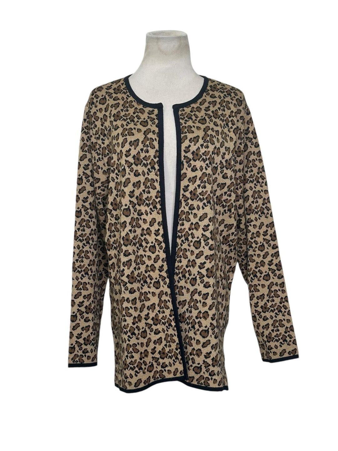 John Paul Richard Leopard Print Long Sleeves Open Front Cardigan Size
