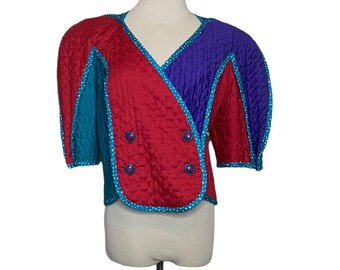 Jeanne Marc Vintage 80's quilted vibrant colors breast jacket size M