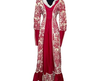 Gunne Sax Black Label Red Toile de Jouy Vintage Maiden Dress Sz 5 - 0