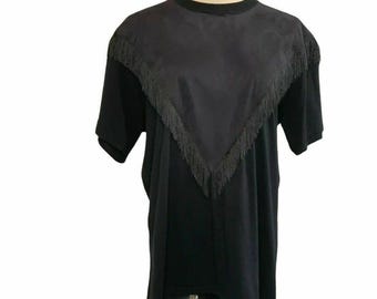 Reclaimed Vintage vegan suede fringed Boho top Shirt M