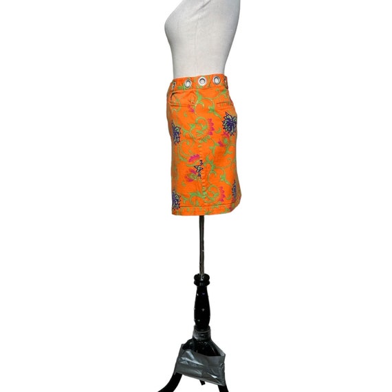 Metro Style Y2K orange blue floral denim mini ski… - image 9