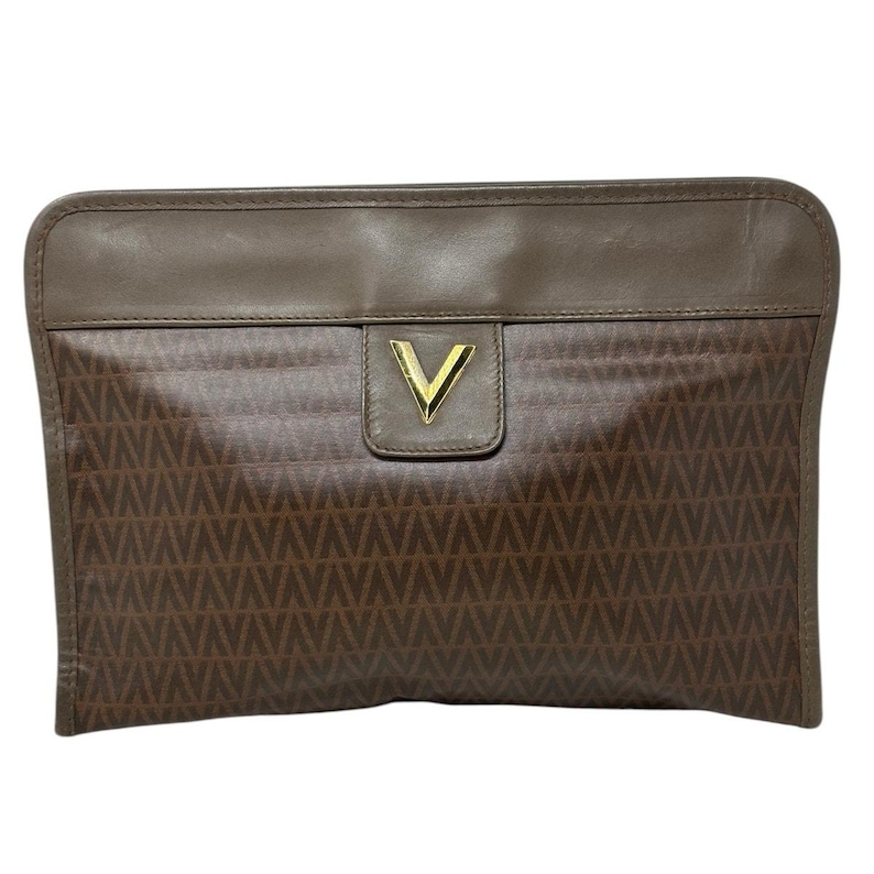 Bolso de mano Valentino de piel marrón con estampado en V. imagen 1